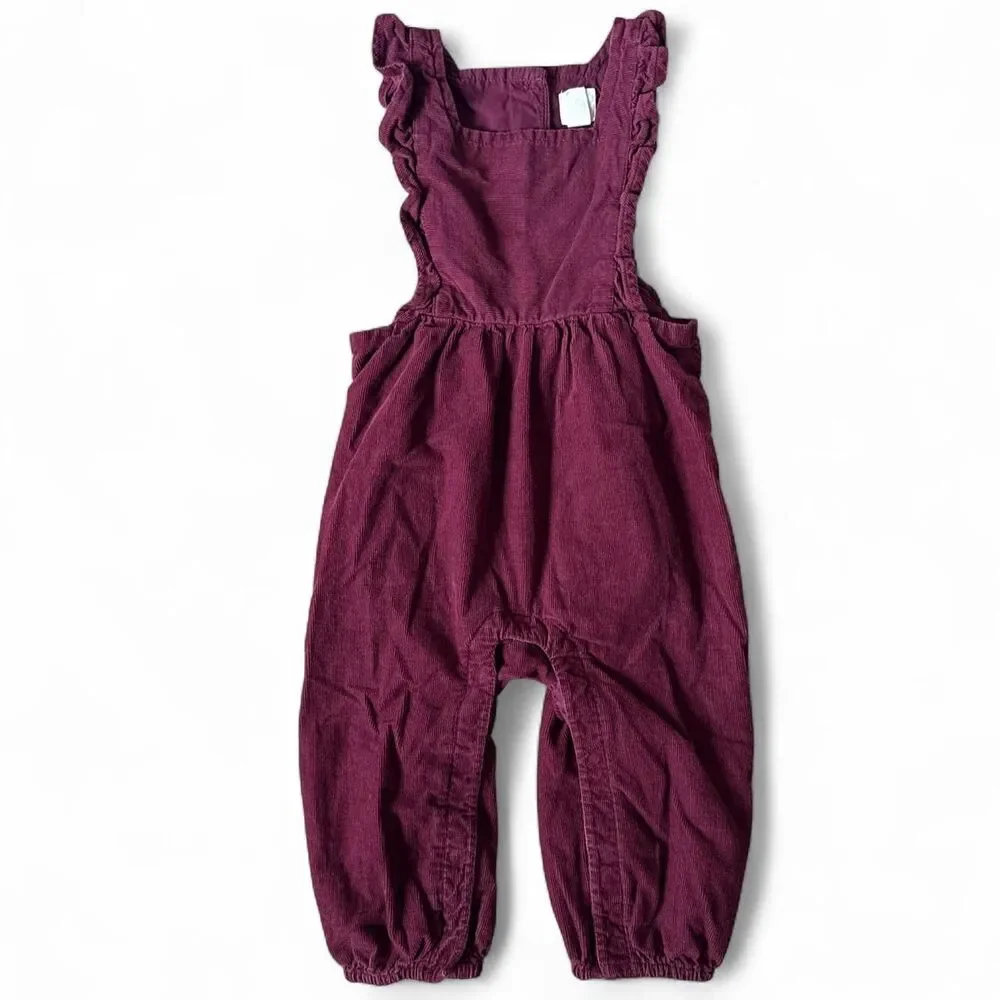 Baby Gap Ruffle Corduroy Bubble Romper Overalls - 12-18 Months Burgundy
